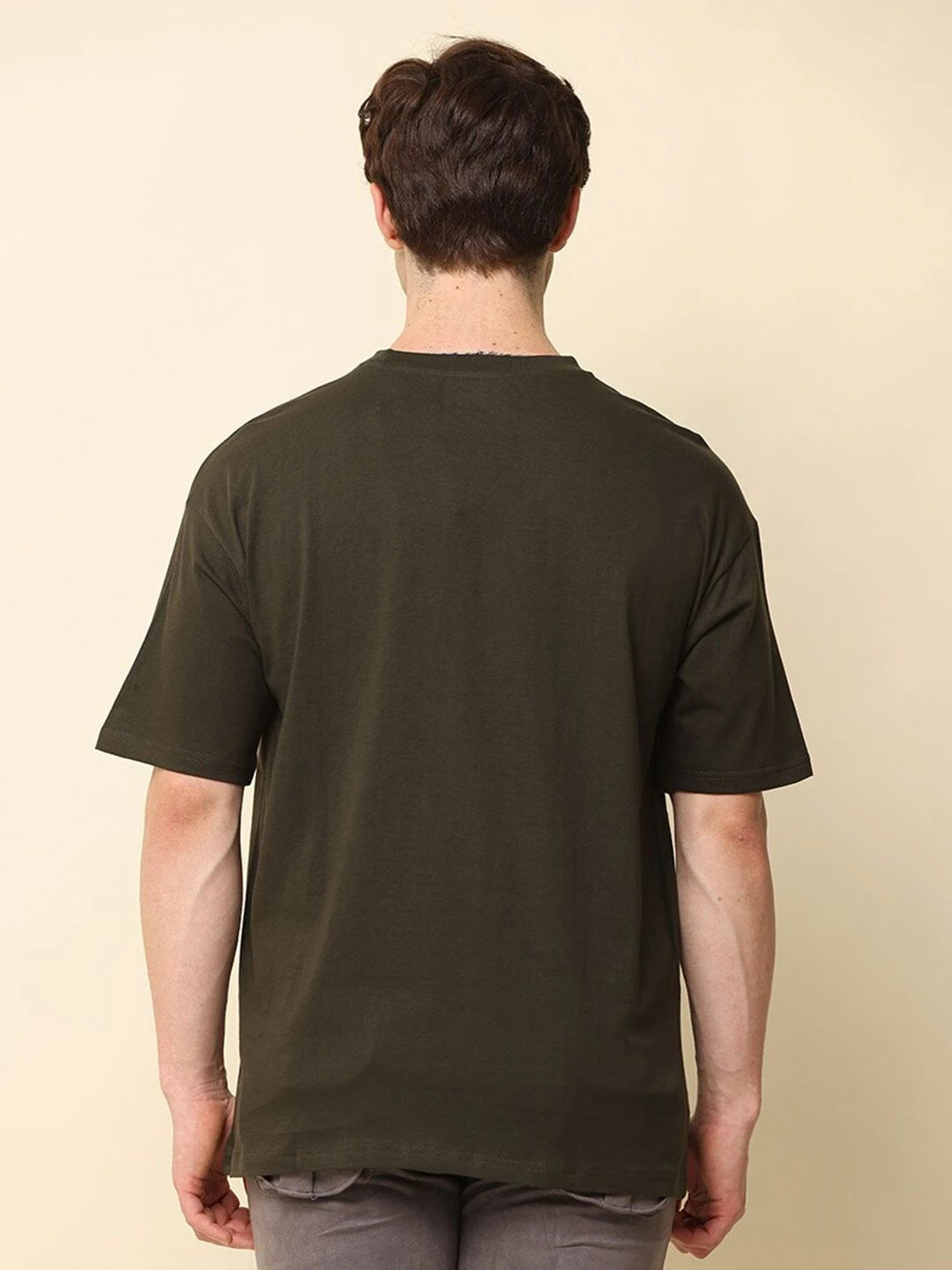 Silisoul Olive Oversized Fit Cotton Short Sleeves T-Shirt