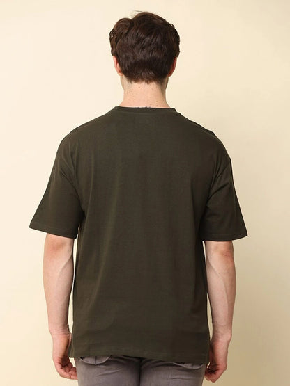 Silisoul Olive Oversized Fit Cotton Short Sleeves T-Shirt