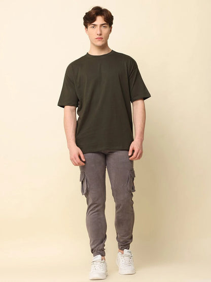 Silisoul Olive Oversized Fit Cotton Short Sleeves T-Shirt