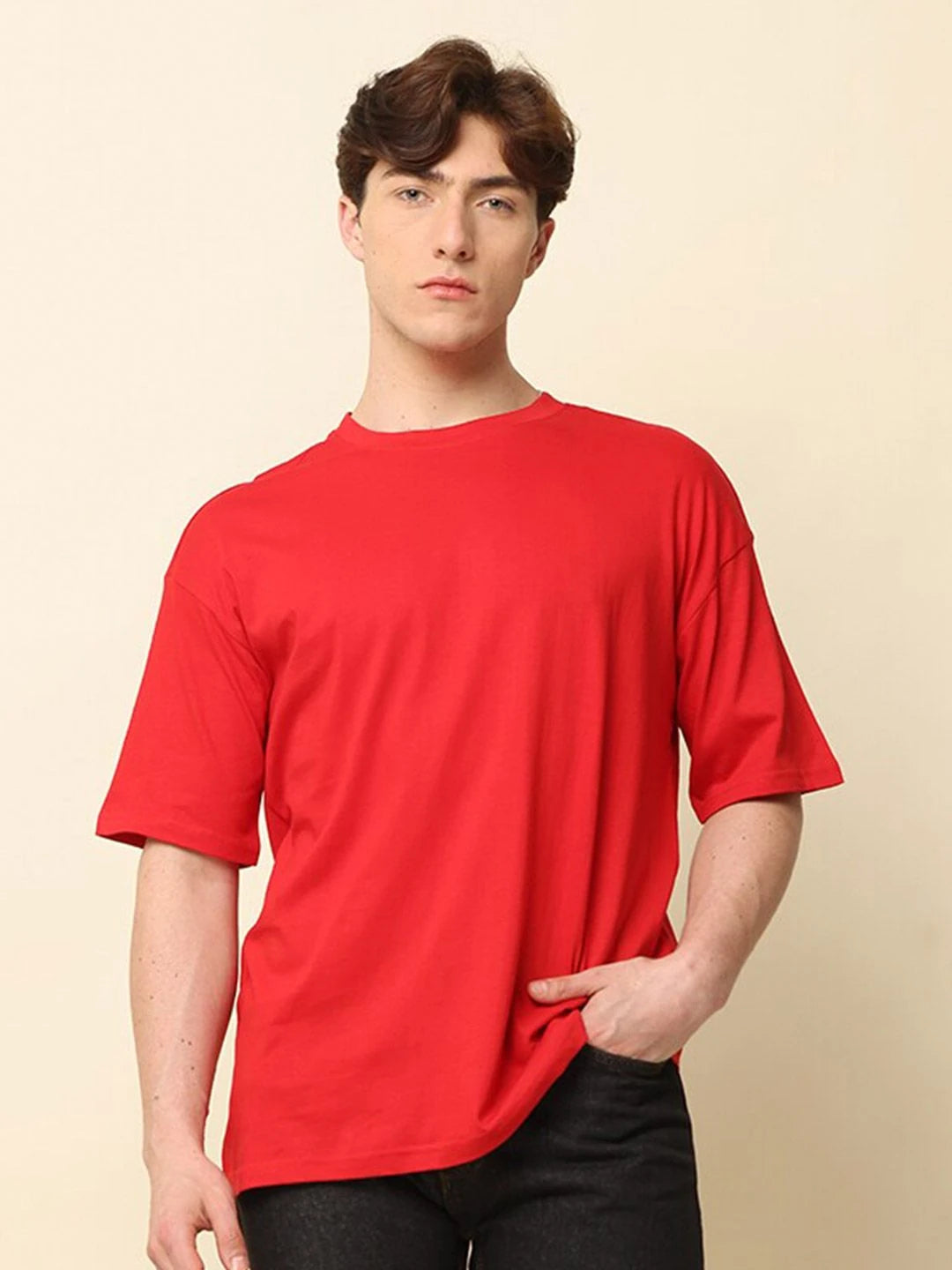 Silisoul Red Oversized Fit Cotton Short Sleeves T-Shirt