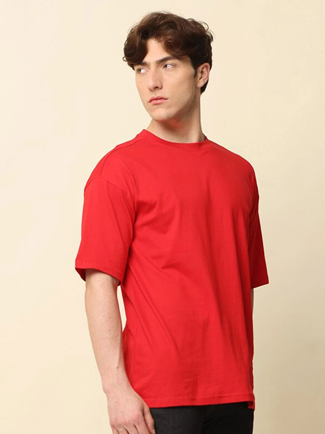 Silisoul Red Oversized Fit Cotton Short Sleeves T-Shirt