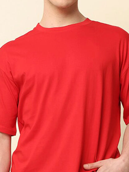 Silisoul Red Oversized Fit Cotton Short Sleeves T-Shirt