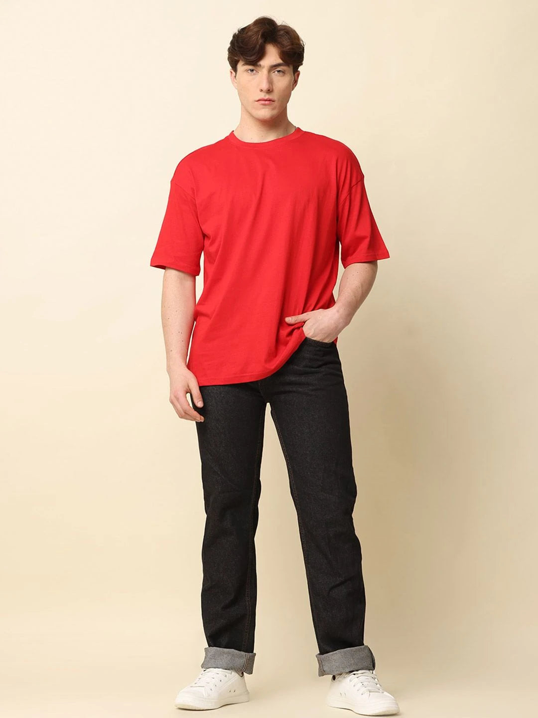 Silisoul Red Oversized Fit Cotton Short Sleeves T-Shirt