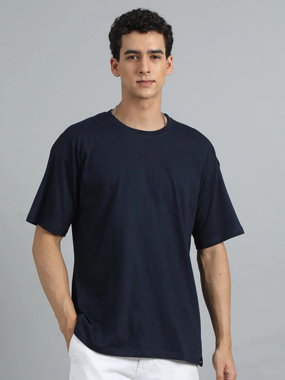 Silisoul Navy Blue Oversized Fit Pure Cotton Short Sleeves T-Shirt