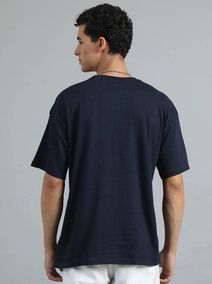 Silisoul Navy Blue Oversized Fit Pure Cotton Short Sleeves T-Shirt
