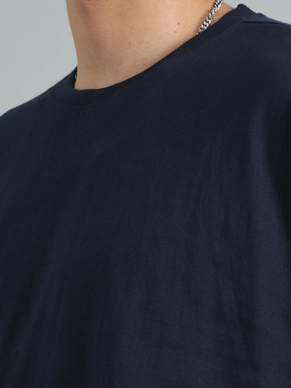 Silisoul Navy Blue Oversized Fit Pure Cotton Short Sleeves T-Shirt