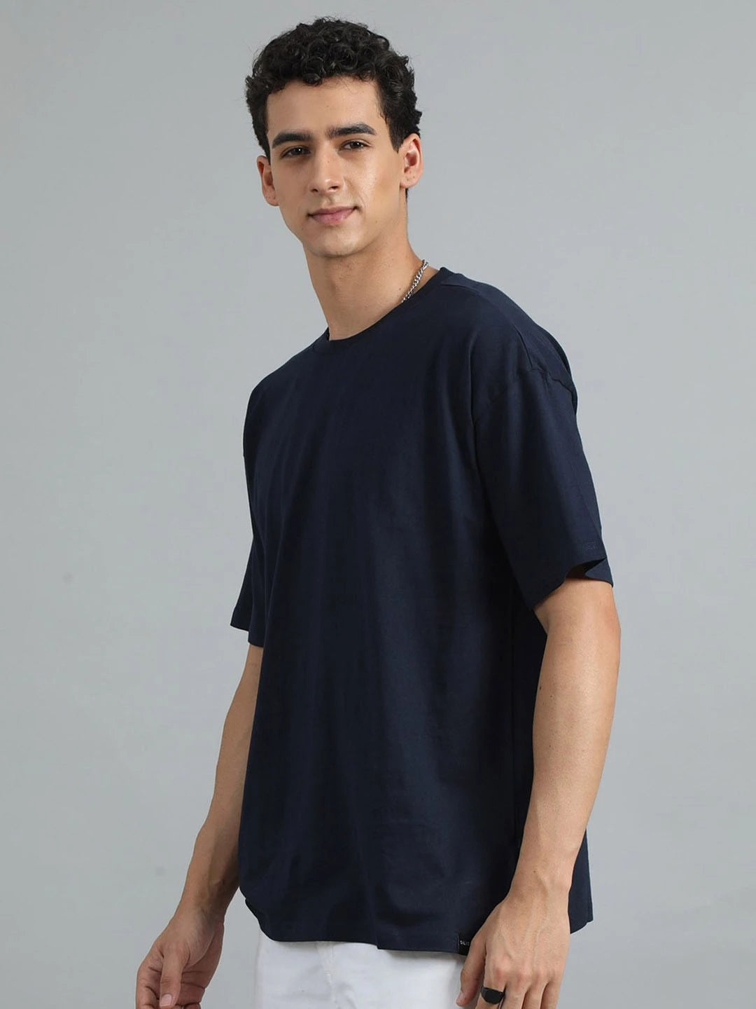 Silisoul Navy Blue Oversized Fit Pure Cotton Short Sleeves T-Shirt