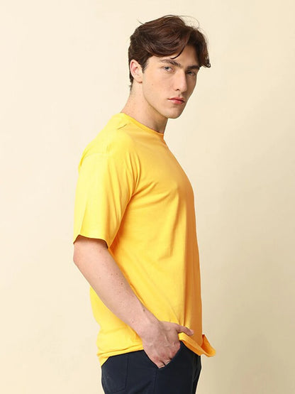 Silisoul Yellow Oversized Fit Pure Cotton Short Sleeves T-Shirt