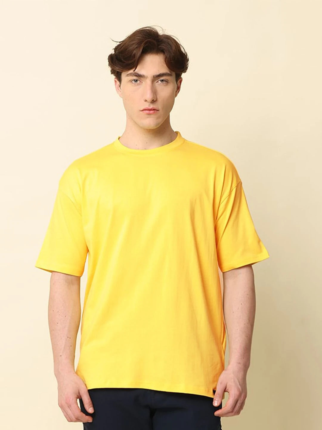 Silisoul Yellow Oversized Fit Pure Cotton Short Sleeves T-Shirt