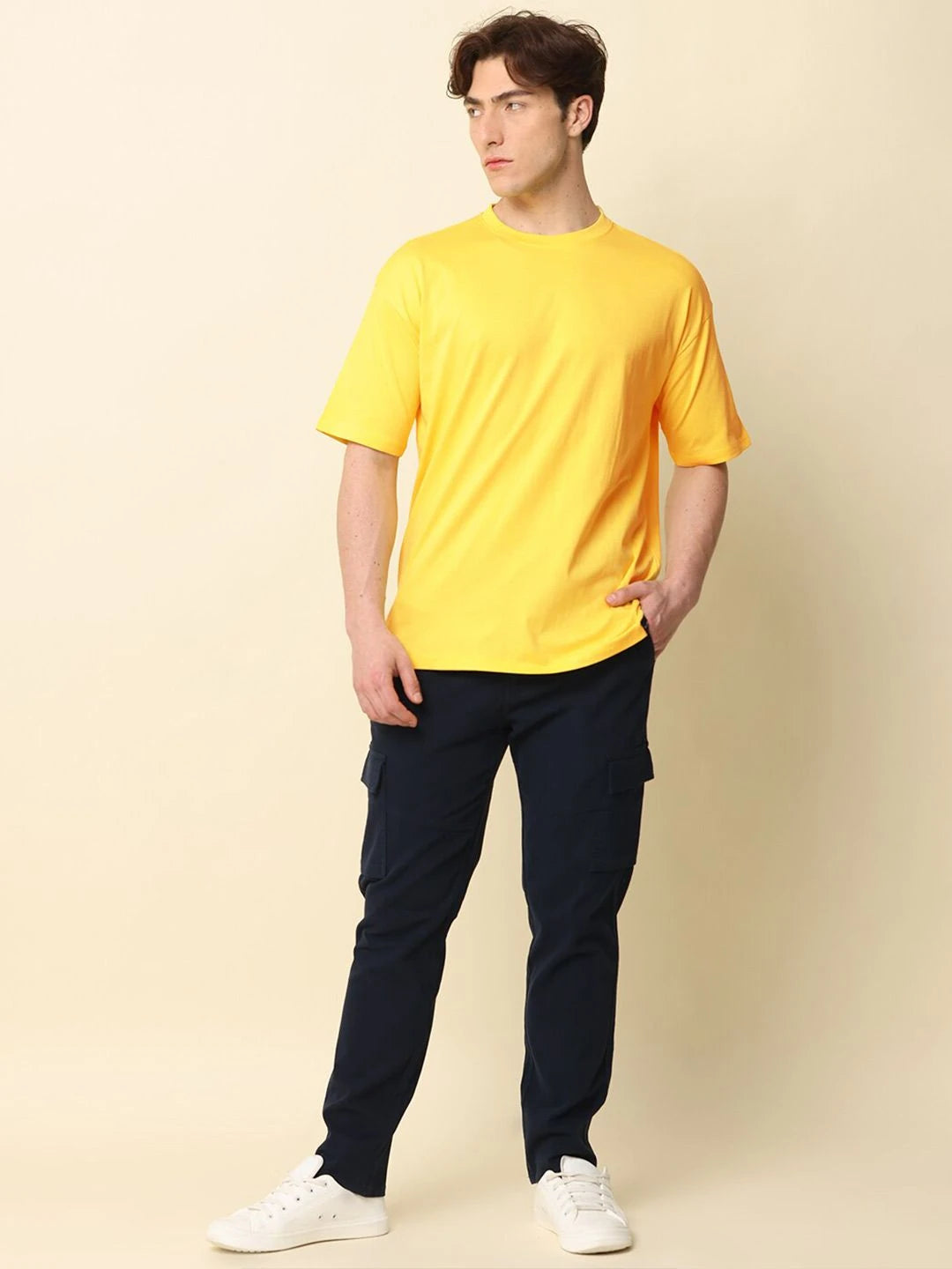 Silisoul Yellow Oversized Fit Pure Cotton Short Sleeves T-Shirt