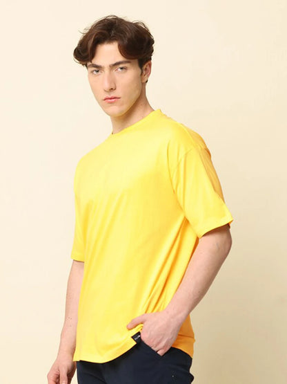 Silisoul Yellow Oversized Fit Pure Cotton Short Sleeves T-Shirt