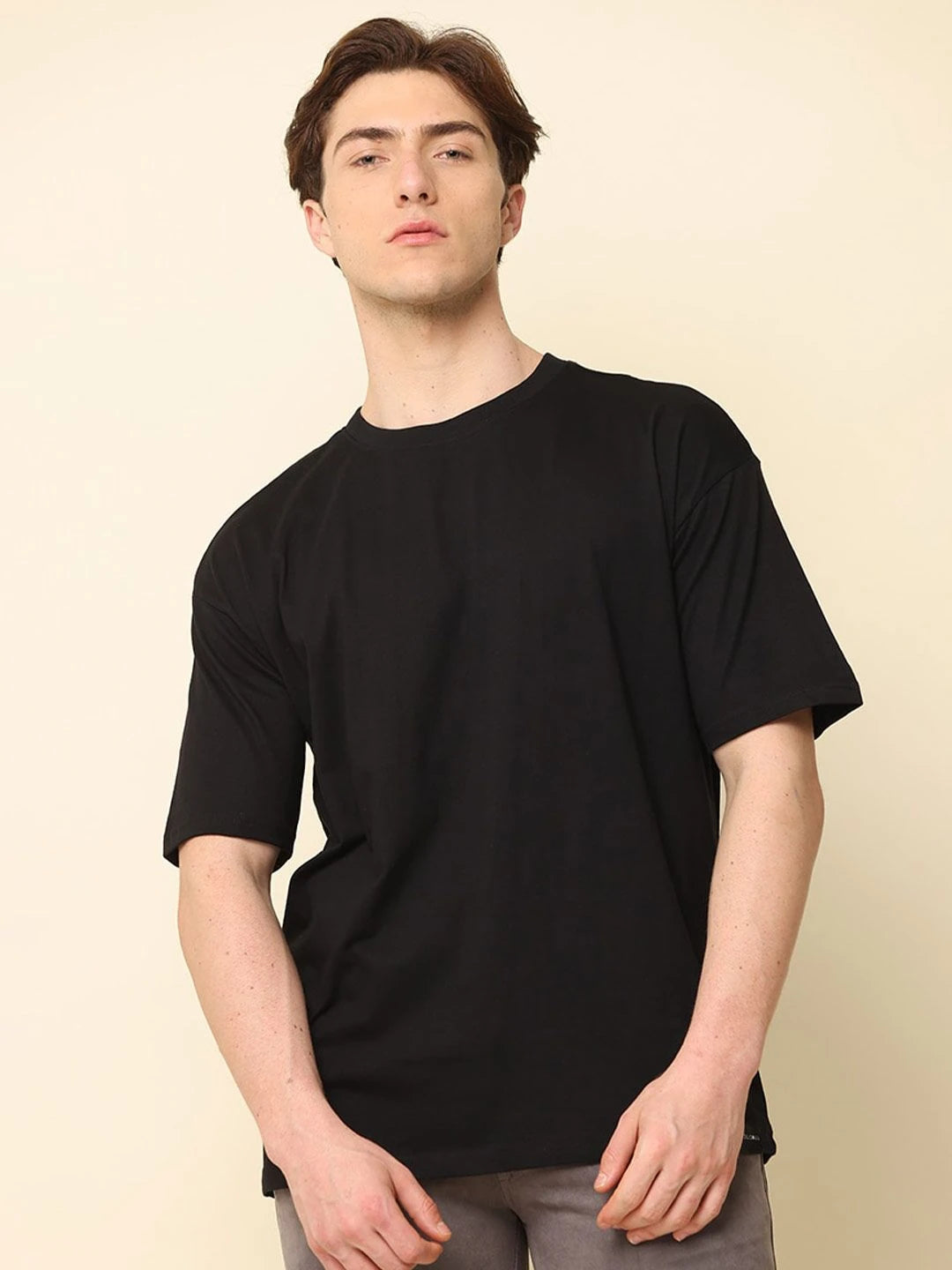 Silisoul Black Oversized Fit Cotton Short Sleeves T-Shirt