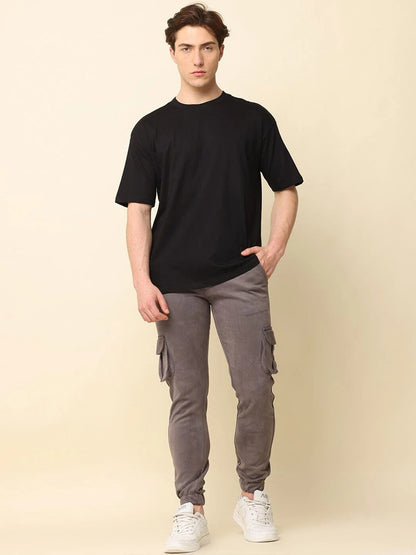 Silisoul Black Oversized Fit Cotton Short Sleeves T-Shirt