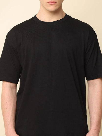 Silisoul Black Oversized Fit Cotton Short Sleeves T-Shirt