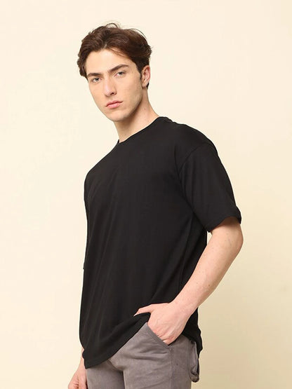 Silisoul Black Oversized Fit Cotton Short Sleeves T-Shirt