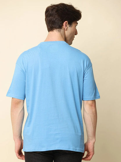 Silisoul Blue Oversized Fit Cotton Short Sleeves T-Shirt