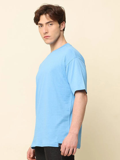 Silisoul Blue Oversized Fit Cotton Short Sleeves T-Shirt