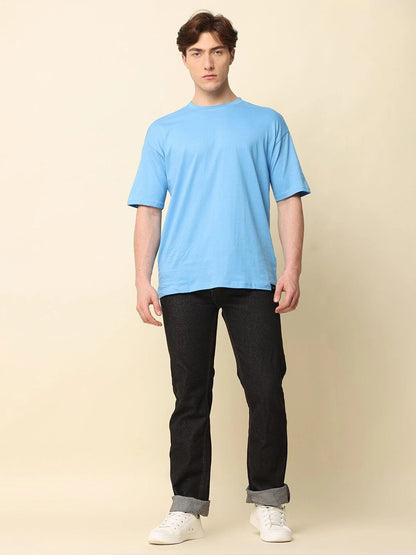 Silisoul Blue Oversized Fit Cotton Short Sleeves T-Shirt