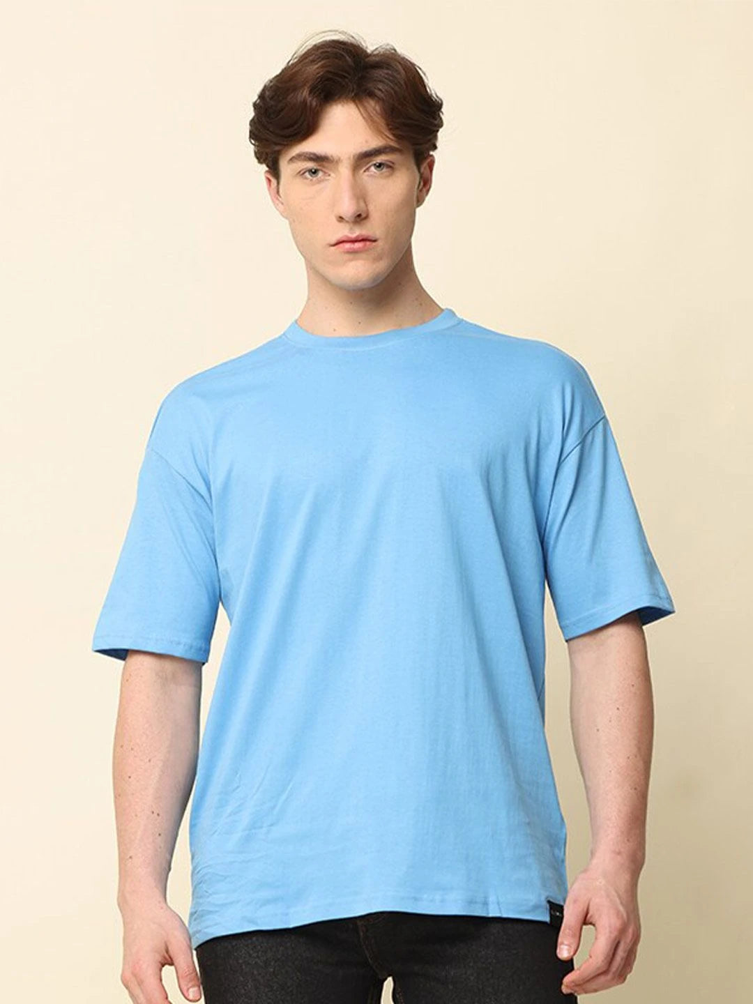 Silisoul Blue Oversized Fit Cotton Short Sleeves T-Shirt