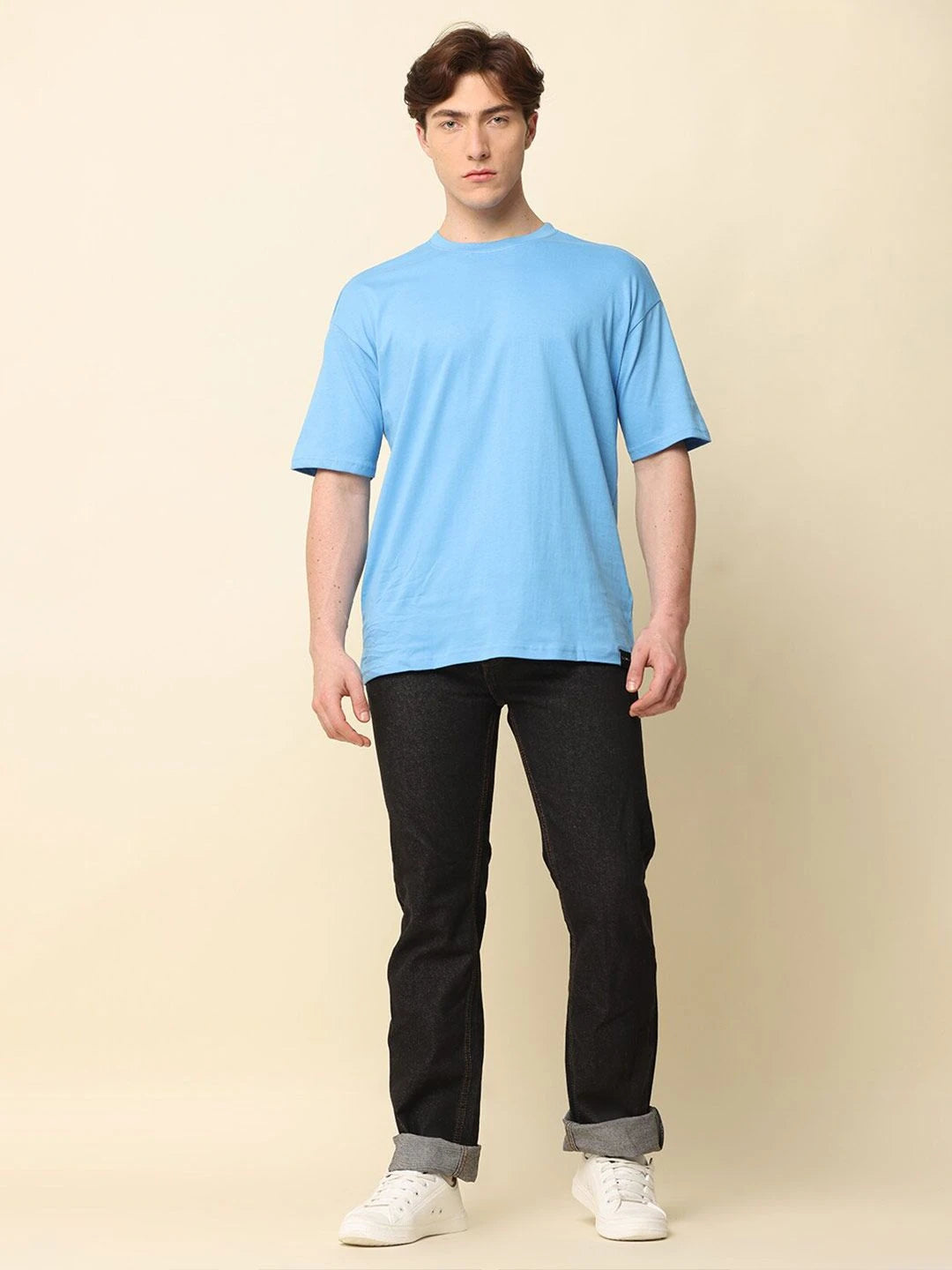Silisoul Blue Oversized Fit Cotton Short Sleeves T-Shirt