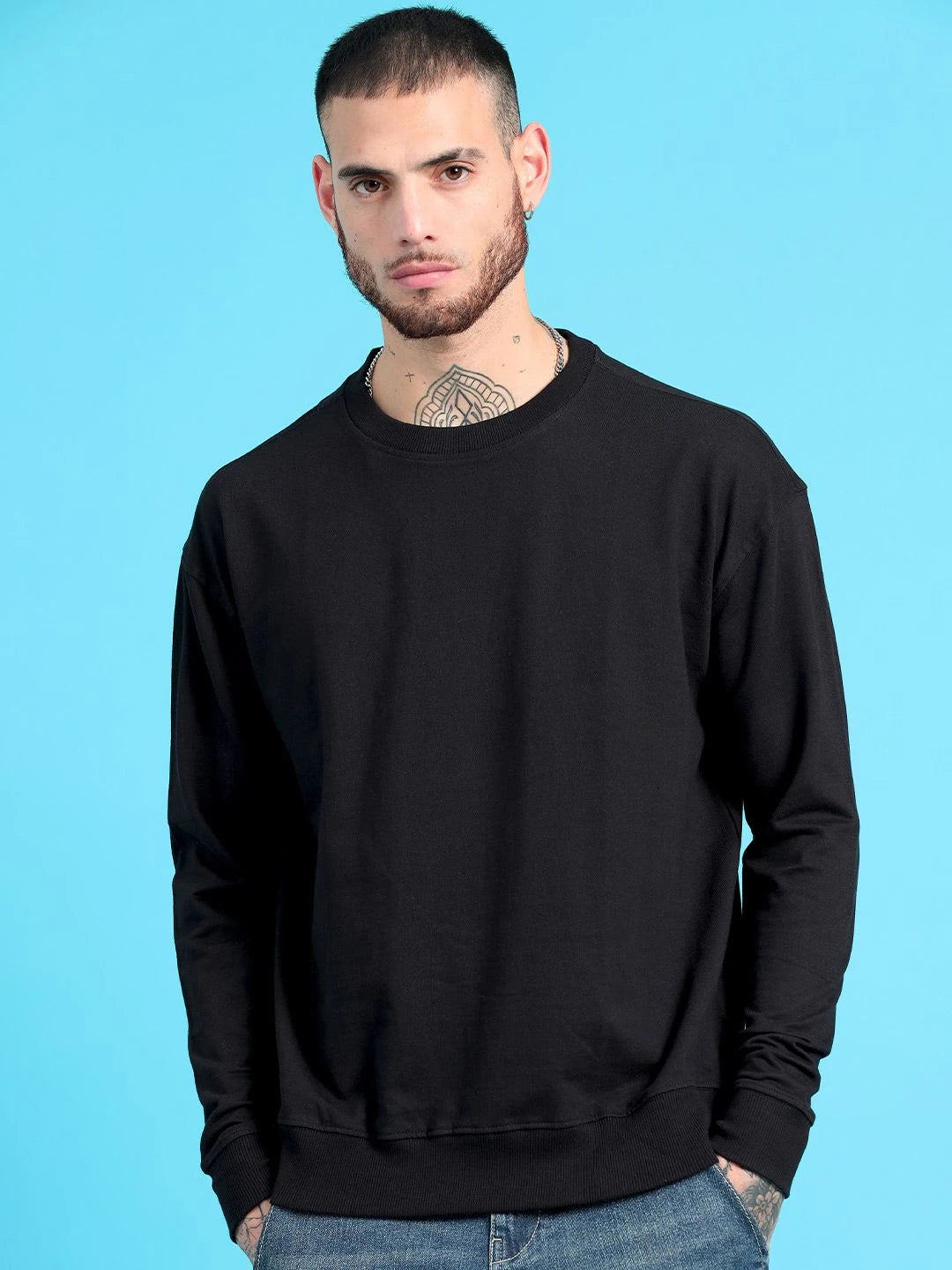 Silisoul Black Cotton Long Sleeves Round Neck Sweatshirt
