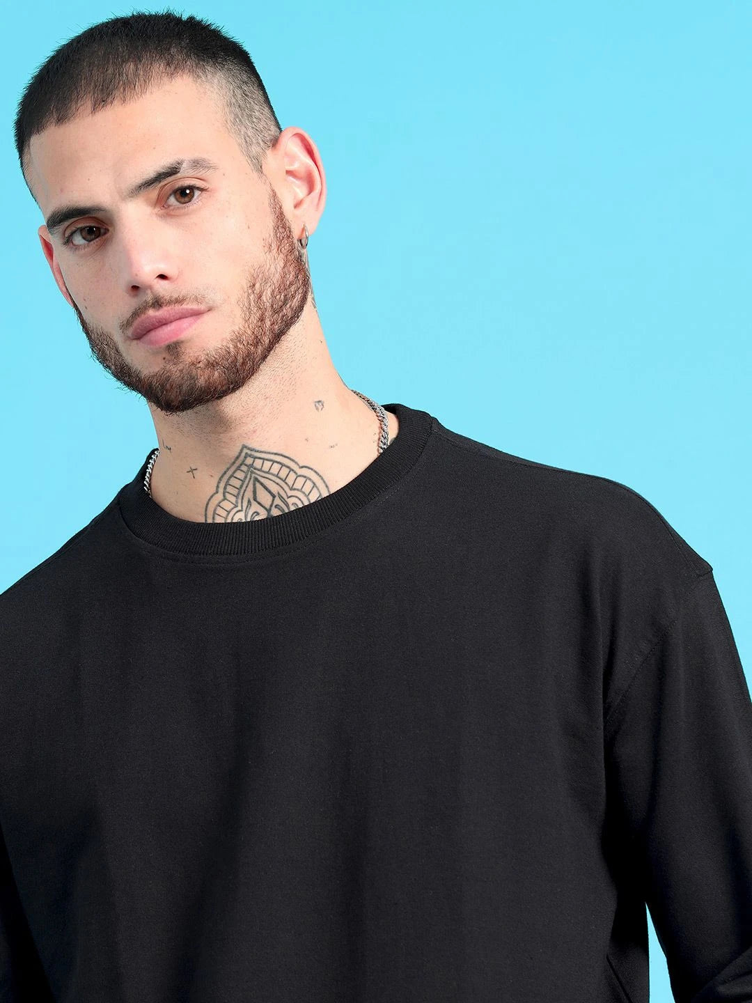 Silisoul Black Cotton Long Sleeves Round Neck Sweatshirt
