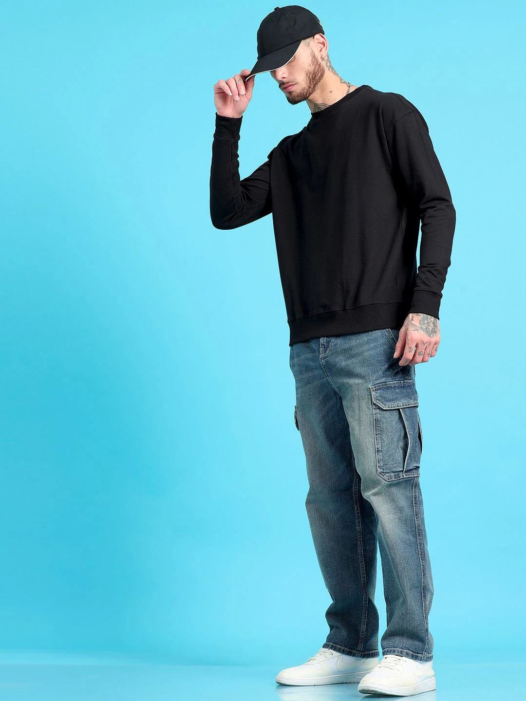 Silisoul Black Cotton Long Sleeves Round Neck Sweatshirt
