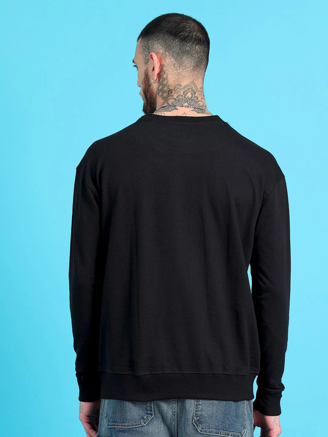 Silisoul Black Cotton Long Sleeves Round Neck Sweatshirt