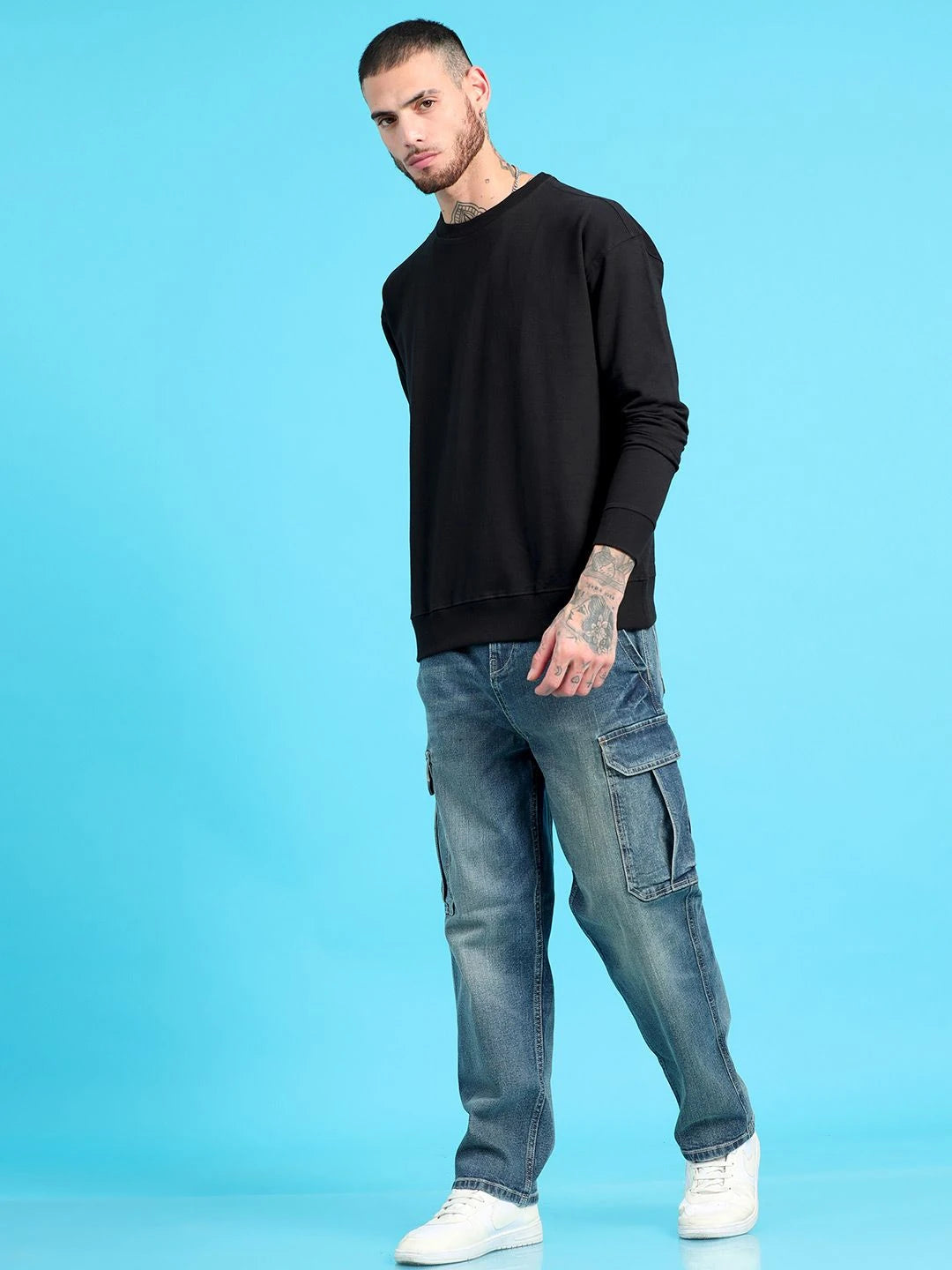 Silisoul Black Cotton Long Sleeves Round Neck Sweatshirt