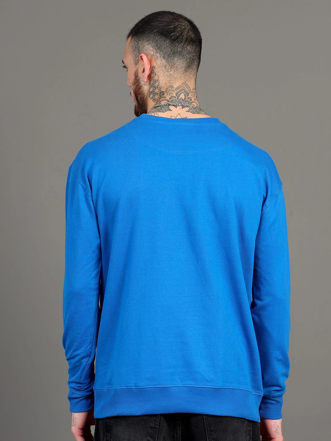 Silisoul Blue Cotton Long Sleeves Round Neck Sweatshirt