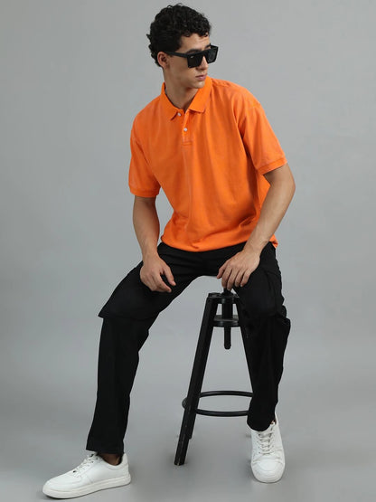 Silisoul Orange Oversized Fit Pure Cotton Short Sleeves T-Shirt