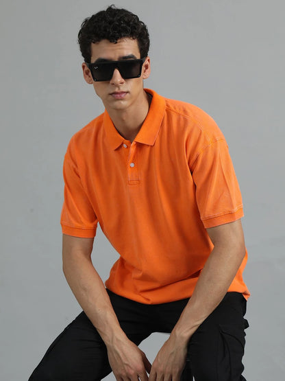 Silisoul Orange Oversized Fit Pure Cotton Short Sleeves T-Shirt