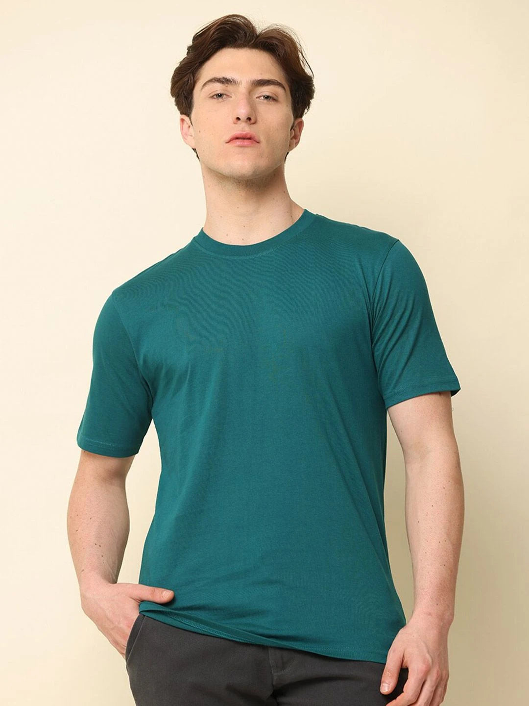 Silisoul Green Regular Fit Cotton Short Sleeves T-Shirt
