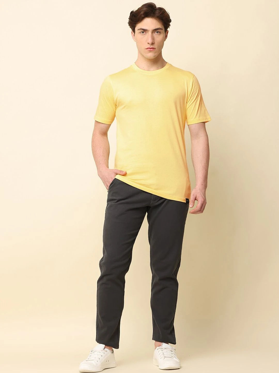 Silisoul Yellow Regular Fit Cotton Short Sleeves T-Shirt