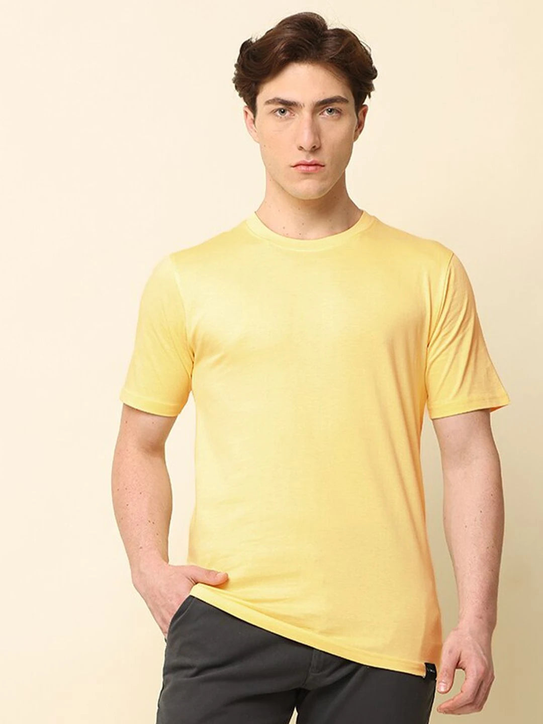 Silisoul Yellow Regular Fit Cotton Short Sleeves T-Shirt
