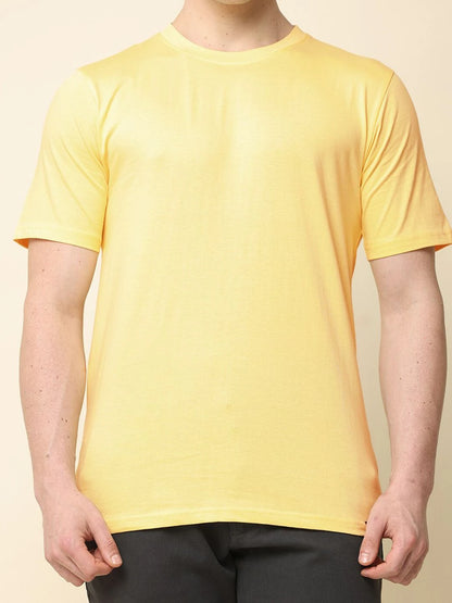 Silisoul Yellow Regular Fit Cotton Short Sleeves T-Shirt