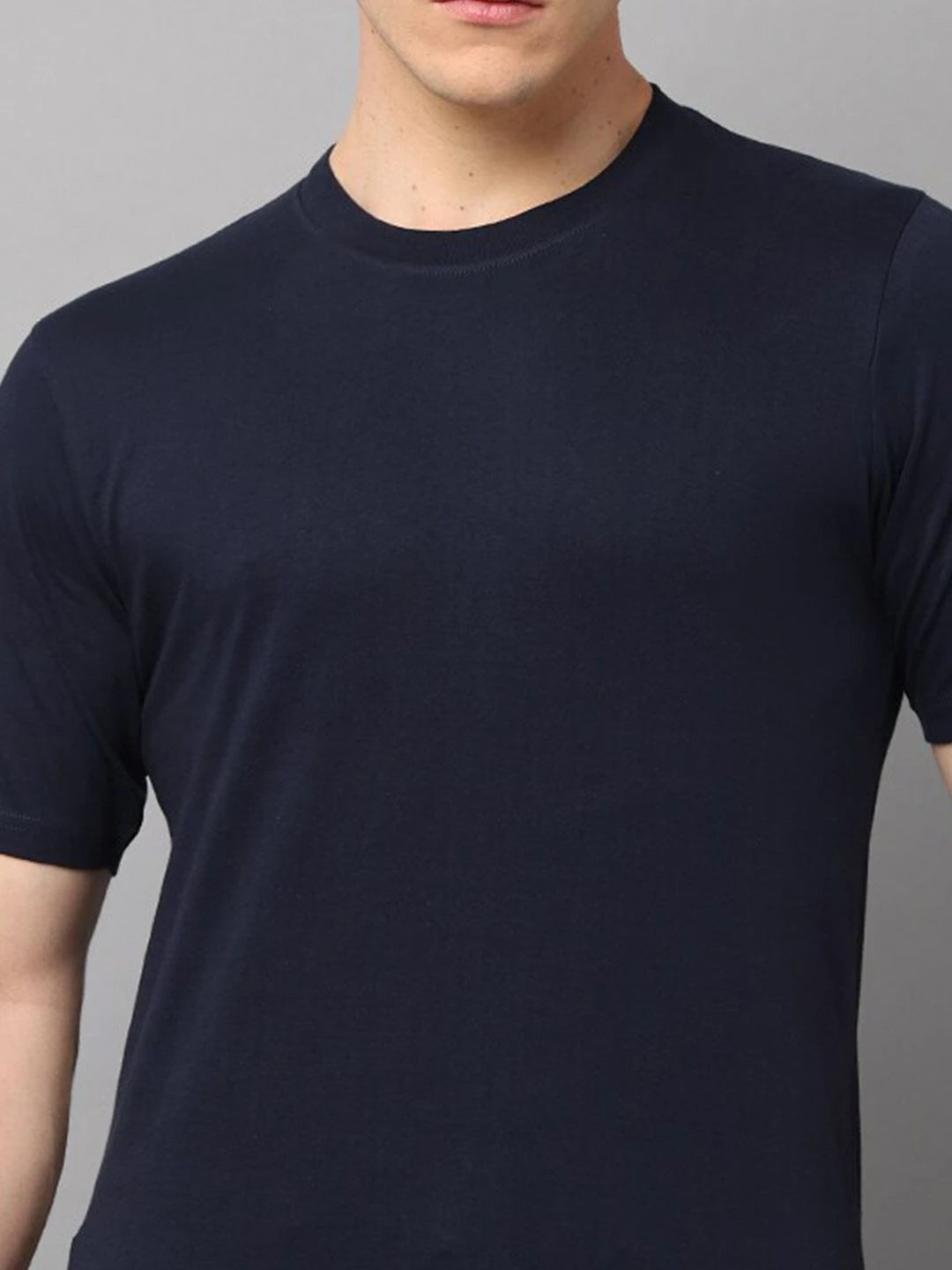 Silisoul Navy Blue Regular Fit Cotton Short Sleeves T-Shirt