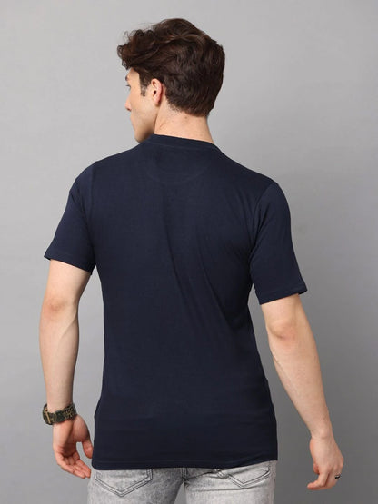 Silisoul Navy Blue Regular Fit Cotton Short Sleeves T-Shirt