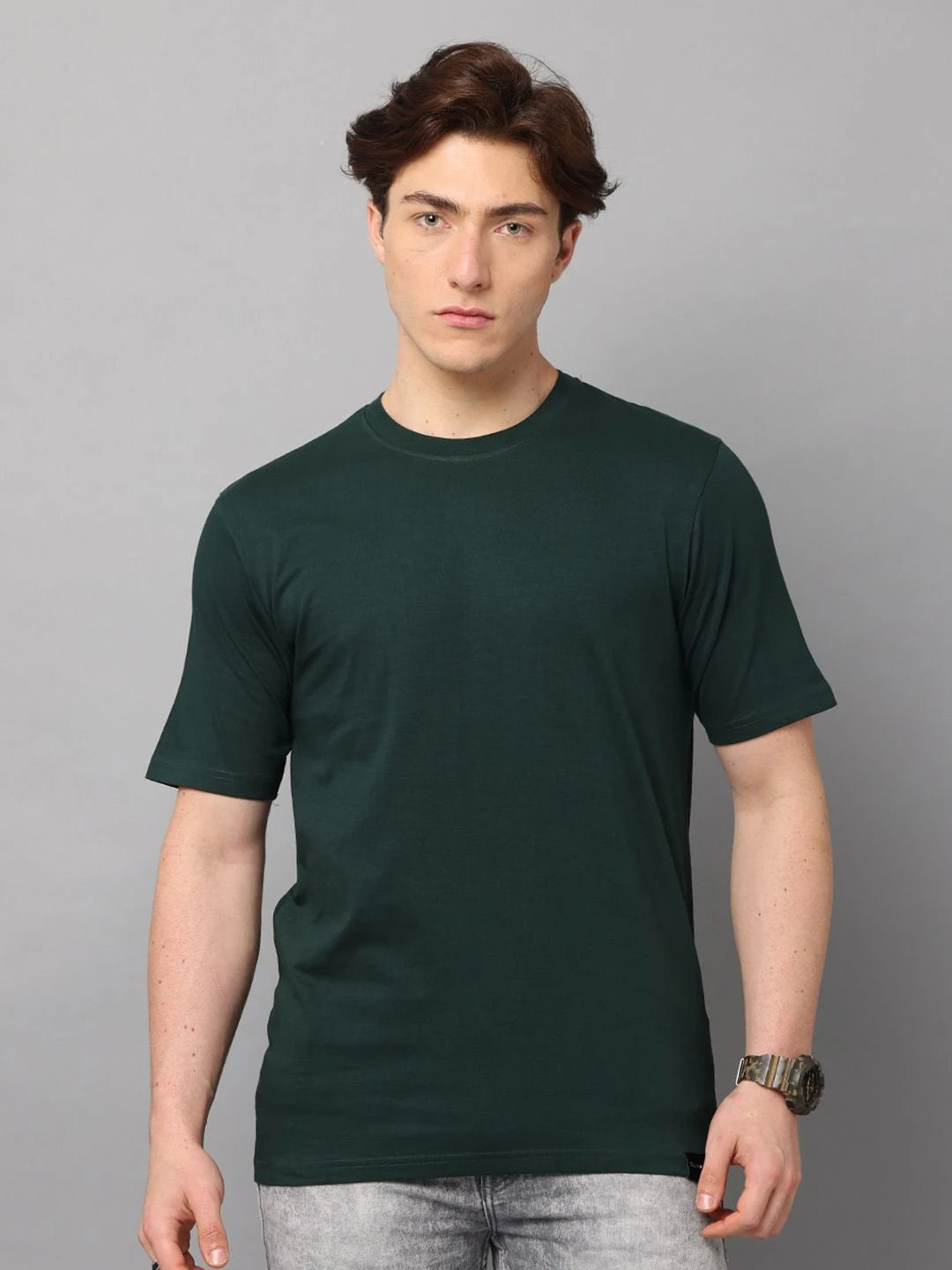 Silisoul Olive Regular Fit Cotton Short Sleeves T-Shirt