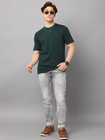Silisoul Olive Regular Fit Cotton Short Sleeves T-Shirt