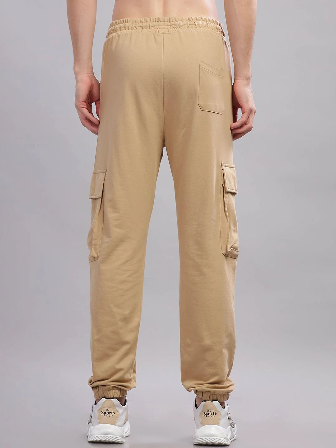 Silisoul Beige Regular Fit Cotton Mid-Rise Drawstring Trousers