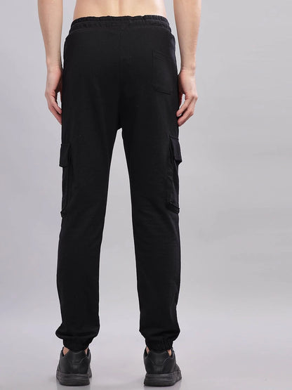 Silisoul Black Regular Fit Cotton Mid-Rise Drawstring Knitted Trousers