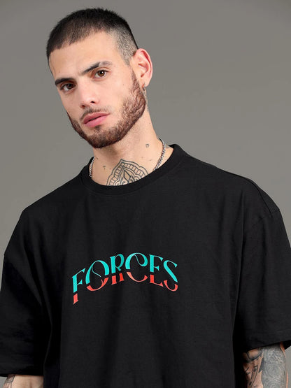 Silisoul Black Oversized Fit Graphic Print Cotton Round Neck T-Shirt