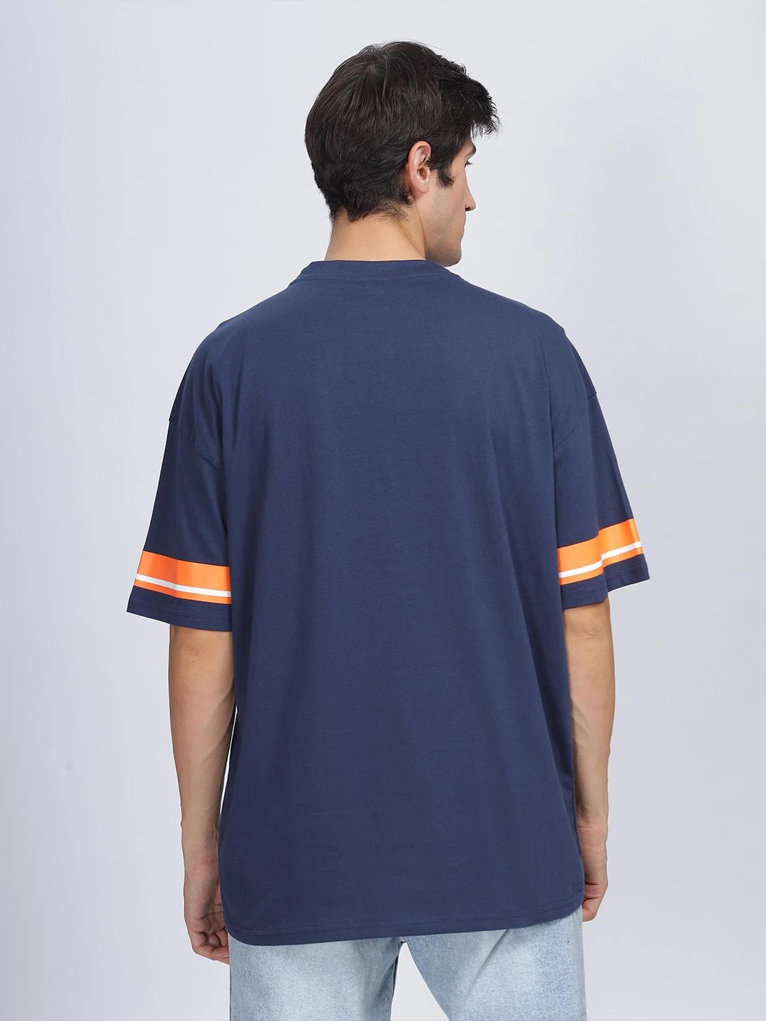 Silisoul Navy Blue Oversized Fit Typography Print T-Shirt