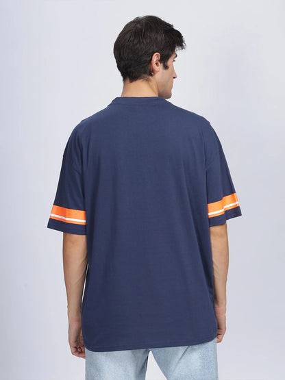 Silisoul Navy Blue Oversized Fit Typography Print T-Shirt