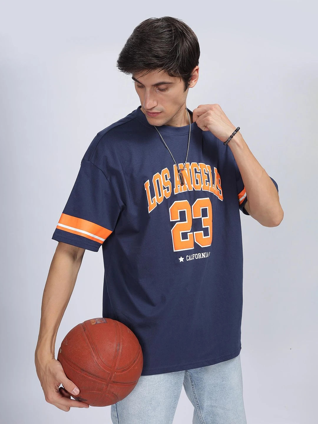 Silisoul Navy Blue Oversized Fit Typography Print T-Shirt