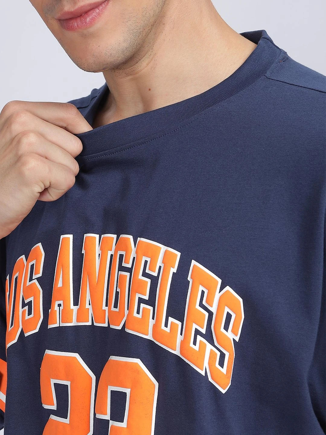 Silisoul Navy Blue Oversized Fit Typography Print T-Shirt
