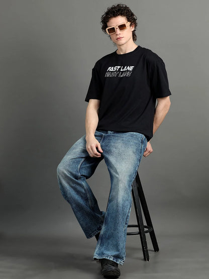 Silisoul Black Oversized Fit Graphic Print Cotton Bio Finish T-Shirt