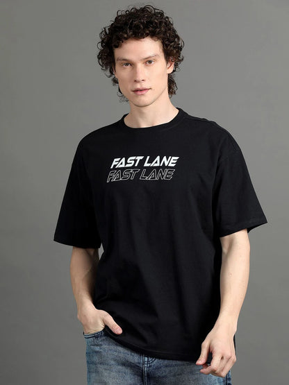 Silisoul Black Oversized Fit Graphic Print Cotton Bio Finish T-Shirt