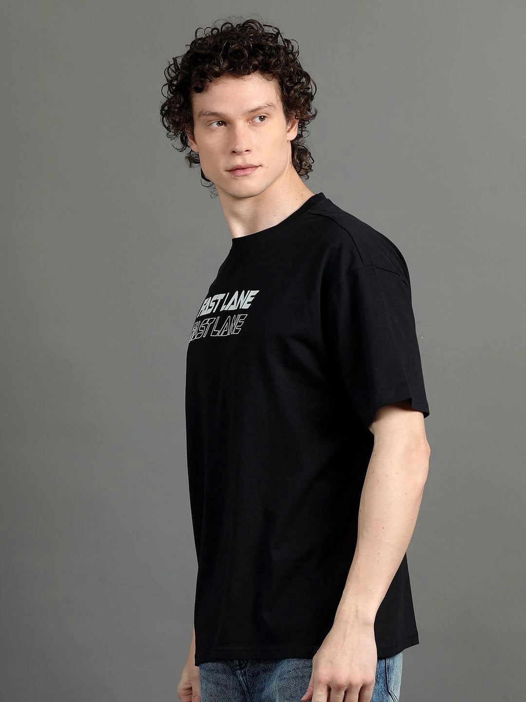 Silisoul Black Oversized Fit Graphic Print Cotton Bio Finish T-Shirt